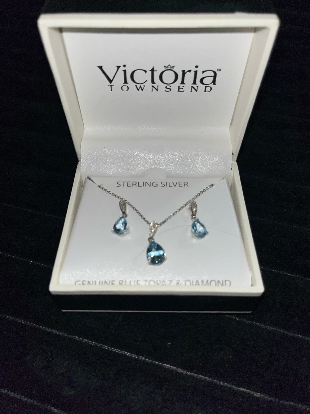 Victoria Townsend Sterling Silver Blue Topaz Teardrop Necklace and Earrings
